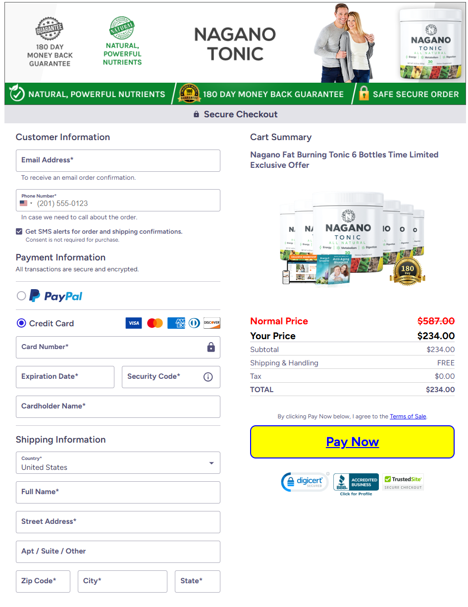 Nagano Tonic Official Website Secure Order Page